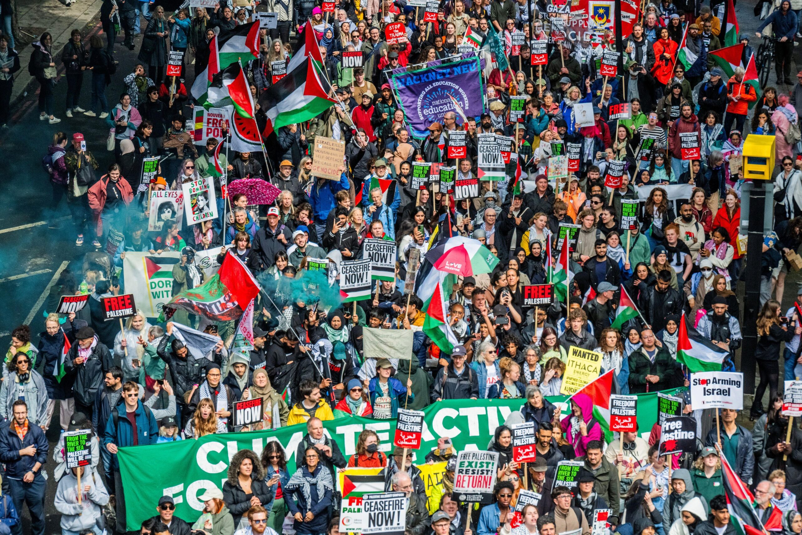 Campainers marched in London the day after the general election, calling for a ceasefire in Gaza